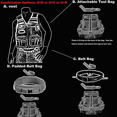 Tool Bag, Vest and Tool Carry Belt Manufacturing - Tool vest carry system